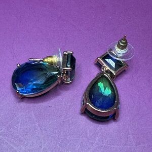 Faceted Glass Earrings in gold-tone and Peacock Colors